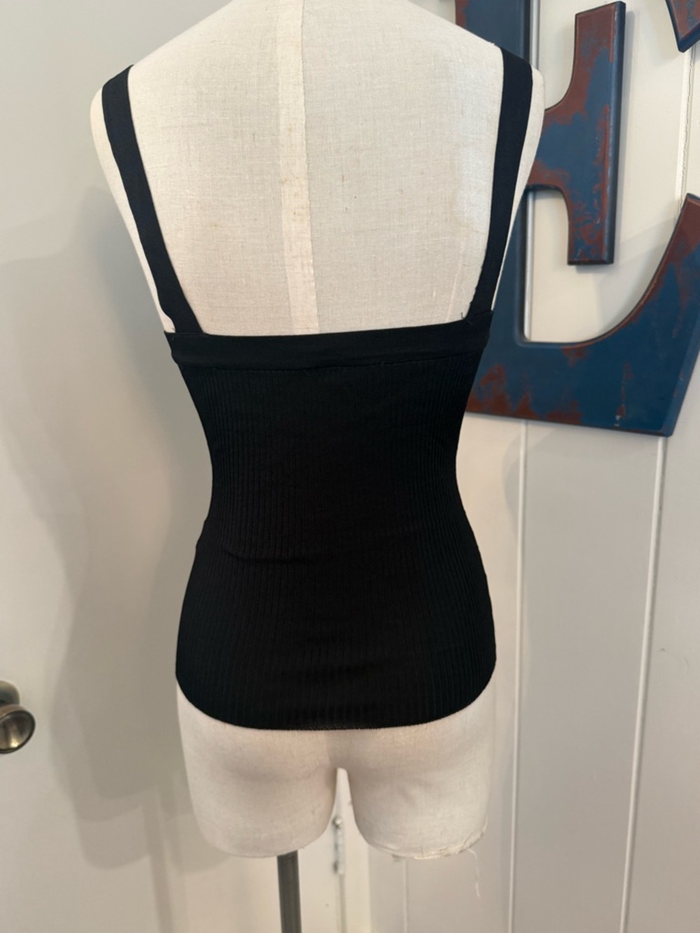 Zara Black Ribbed Square-Neck Tank size Medium - Picture 4 of 5